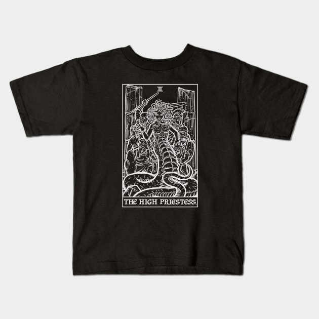 The High Priestess Tarot Card Terror Tarot Shadow Edition - Medusa (Black & White) Kids T-Shirt by TheGhoulishGarb